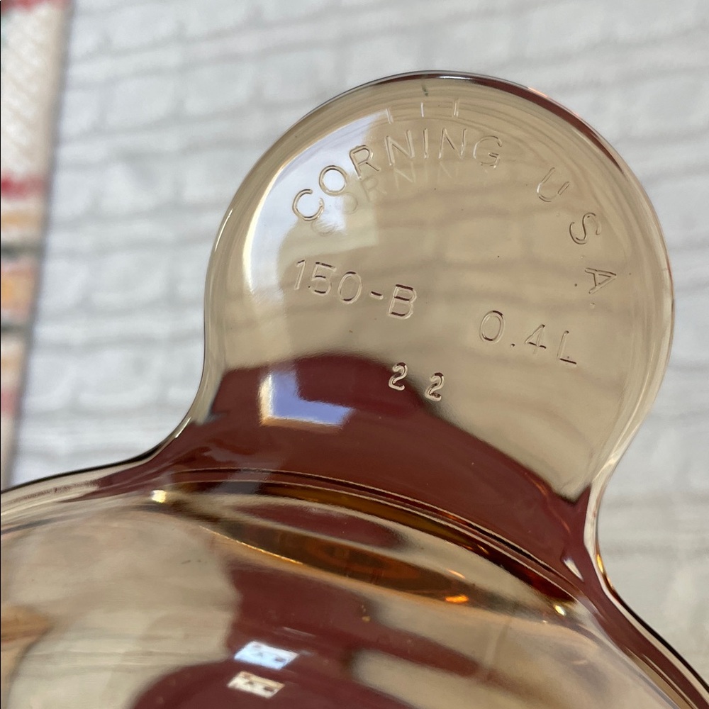 Vtg Corning Visions Heat ‘n’ Serve amber “grab it” bowl/dish/storage Maroon Lid - Picture 2 of 9